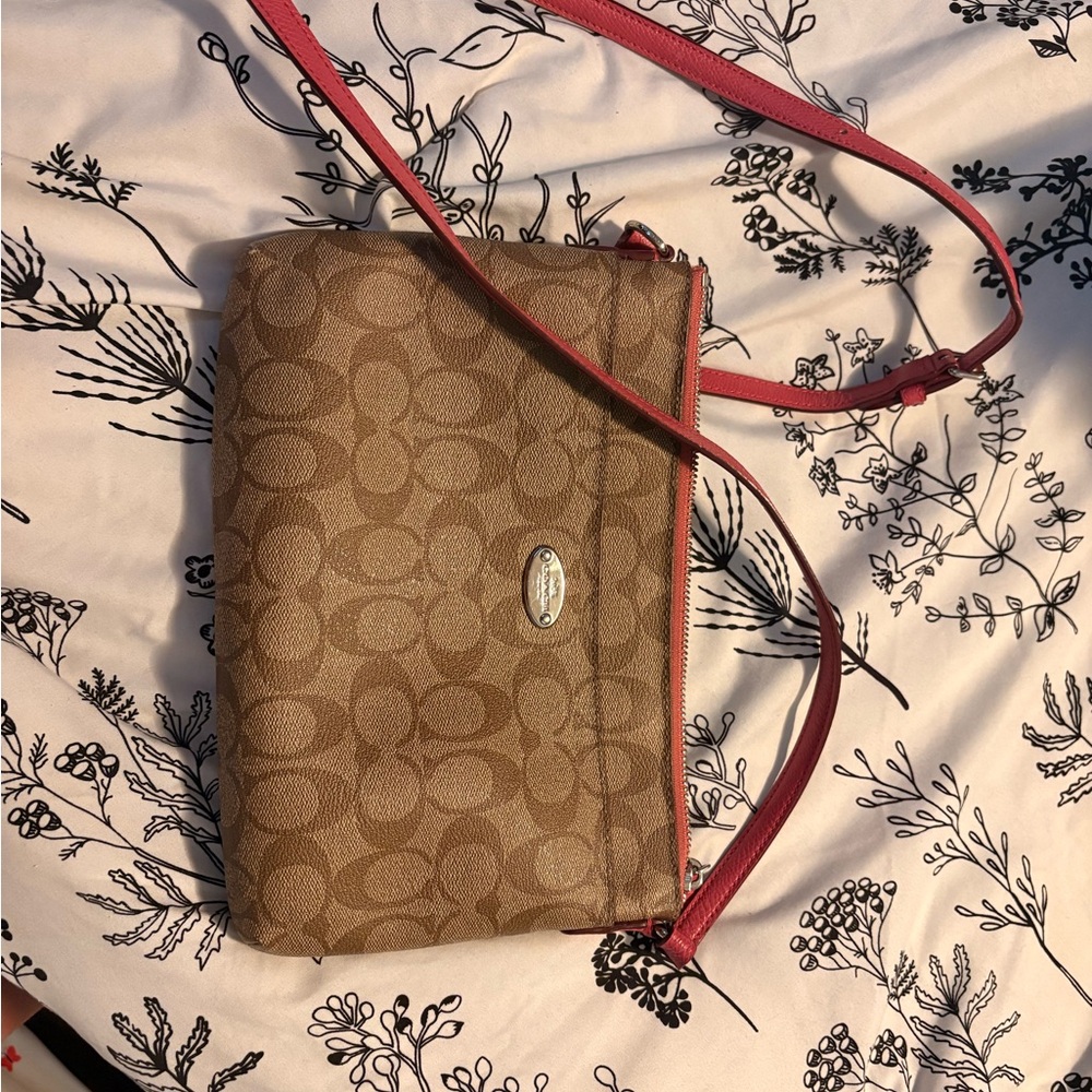 Coach Signature Brown and Pink Crossbody Bag